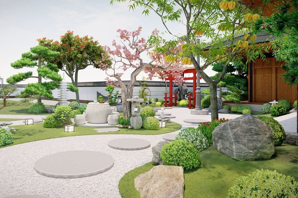 Mô phỏng mẫu thiết kế Không gian sân vườn Nhật Bản