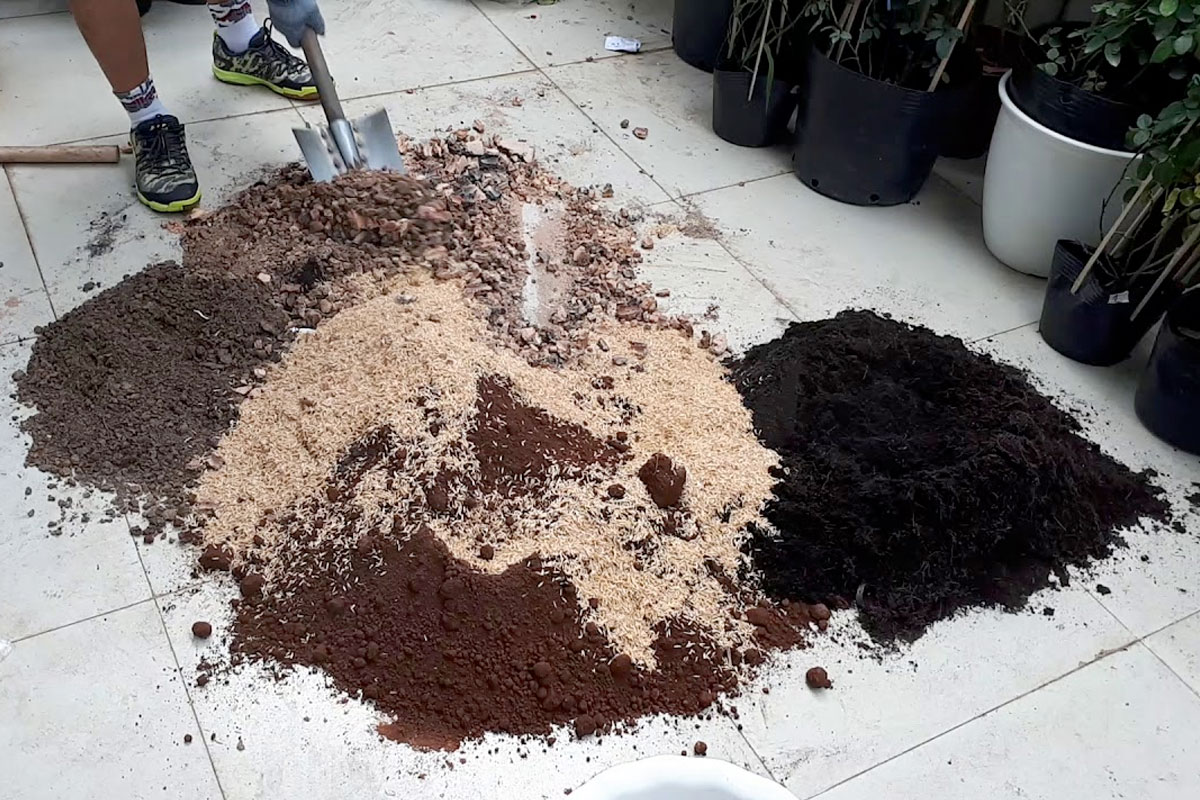Hỗn hợp Đất vi sinh, Trấu tươi và Xỉ than khi đổ ra